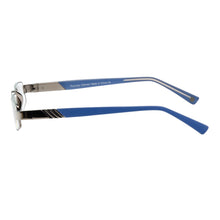 Load image into Gallery viewer, Side temple view of Alto Moda Ophthalmic-grade Italian Design Reading Glasses in blue, photographed on a white background, from ReadingGlasses.CO/