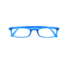 Load image into Gallery viewer, Front view of folded Nannini lightweight half frame reading glasses, blue. From ReadingGlasses.CO/