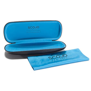 Designer Hard Case for fine optical reading glasses with Oversized Microfiber Cleaning Cloth in Scojo Signature Blue