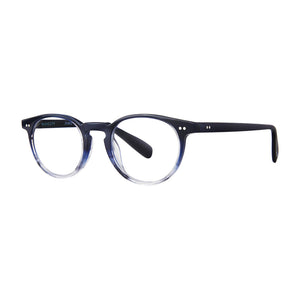 3-4 view Radio City Blue Horn Fade readers on white . Style 2518, by Scojo. Buy at ReadingGlasses.CO/