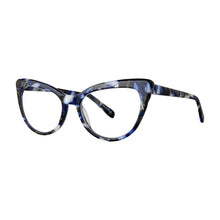 Load image into Gallery viewer, 3-4 view of Cornelia Reading Glasses Blue Horn style 2500 photographed on white background. Made by Scojo. Buy at ReadingGlasses.CO 