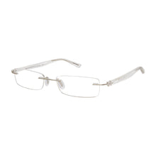 Load image into Gallery viewer, Angled view of Gels Slim Rectangle Rubber Coated Readers in clear crystal photographed on a white background. Available at ReadingGlasses.CO/