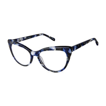 Load image into Gallery viewer, Angle view of Cornelia Reading Glasses Blue Horn style 2500 photographed on white background. Made by Scojo. Buy at ReadingGlasses.CO 