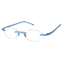 Load image into Gallery viewer, View on an angle view of original Scojo Gels readers in Georgia blue by Scojo. Photographed on a white background. Style 767. Buy them at ReadingGlasses.CO-.jpg  