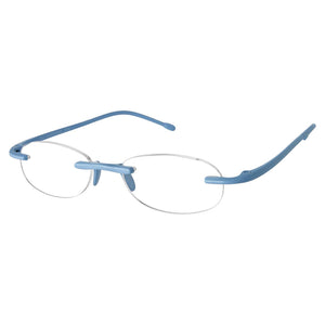 View on an angle view of original Scojo Gels readers in Georgia blue by Scojo. Photographed on a white background. Style 767. Buy them at ReadingGlasses.CO-.jpg  