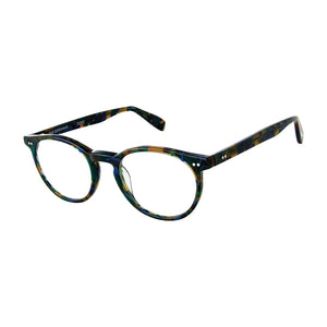 Angular view of Gershwin Teal Tortoise reading glasses on white. Style 2528, made by Scojo New York. Buy at ReadingGlasses.CO/