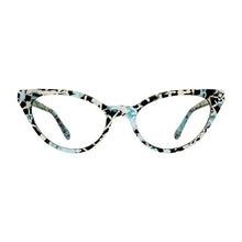 Load image into Gallery viewer, Front view of Soho cat eye reading glasses in blue mosaic.Photographed on a white background. Buy them at ReadingGlasses.CO/