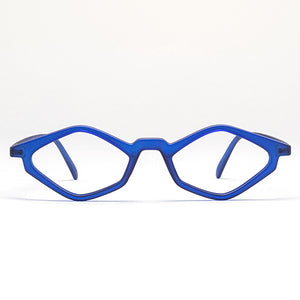 Front view of Edgy Matte Blue Cat Eye reading glasses photographed on a white background. Designed and made by Nannini of Italy. Buy them at ReadingGlasses.CO/