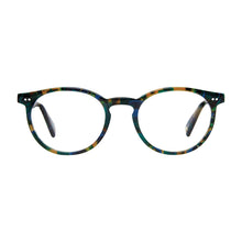 Load image into Gallery viewer, Front straight-on view of Gershwin Teal Tortoise readers on white. Style 2528, created by Scojo New York. Buy at ReadingGlasses.CO/