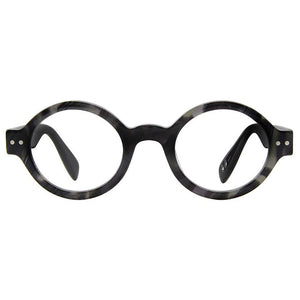 Front straight-on view of Radio City Black Horn readers on white, created by Scojo. Buy at ReadingGlasses.CO_