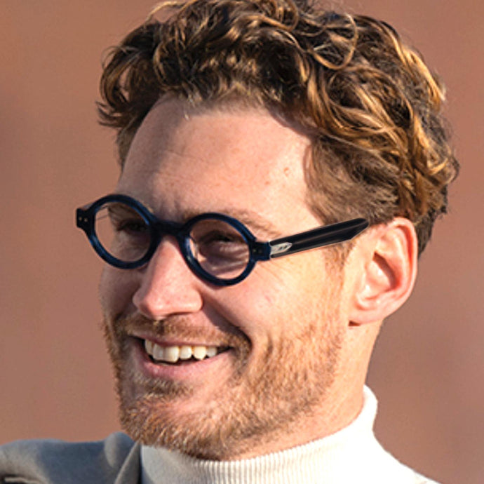 Male Model wearing Bleeker_St gray black. by Scojo. From ReadingGlasses.CO---