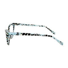 Load image into Gallery viewer, Side temple view of Soho cat eye reading glasses in blue mosaic.Photographed on a white background. Buy them at ReadingGlasses.CO/