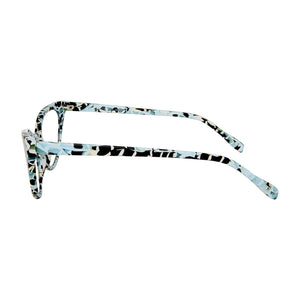 Side temple view of Soho cat eye reading glasses in blue mosaic.Photographed on a white background. Buy them at ReadingGlasses.CO/