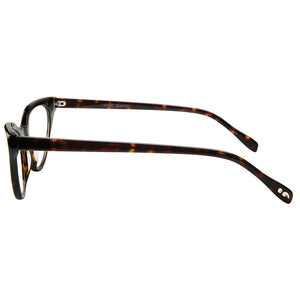 Side temple of Soho Cat Eye Tortoise readers on white. By Scojo. Buy at ReadingGlasses.CO--