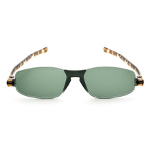Load image into Gallery viewer, Front straight-on view of Solemio 2 sunglasses in tortoise temple with dark green lenses. Photographed on a white background. Buy them at ReadingGlasses.CO-