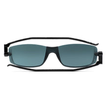 Load image into Gallery viewer, Flat folded view of Nannini Solemio 3 sunglasses with Black Temples, Dark Grey Lens. Photographed on a white background. Buy them at ReadingGlasses.CO-