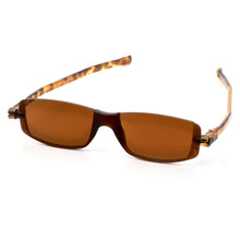 Load image into Gallery viewer, High 3/4 view of Nannini Solemio 3 sunglasses with Tortoise Temples, Dark Brown Lens. Photographed on a white background. Buy them at ReadingGlasses.CO-