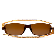 Load image into Gallery viewer, Folded flat view of Nannini Solemio 3 sunglasses with Tortoise Temples, Dark Brown Lens. Photographed on a white background. Buy them at ReadingGlasses.CO-
