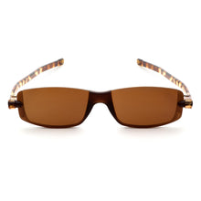 Load image into Gallery viewer, Front straight-on view of Nannini Solemio 3 sunglasses with Tortoise Temples, Dark Brown Lens. Photographed on a white background. Buy them at ReadingGlasses.CO-