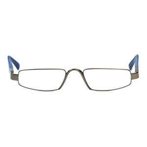 Front straight-on view of Alto Moda Ophthalmic-grade Italian Design Reading Glasses in blue, photographed on a white background from ReadingGlasses.CO/