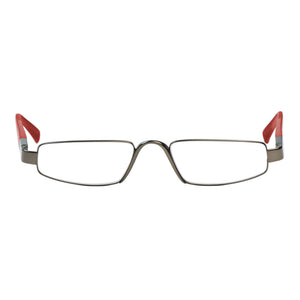 Front straight-on view of Alto Moda Ophthalmic-grade Italian Design Reading Glasses in red, photographed on a white background from ReadingGlasses.CO/