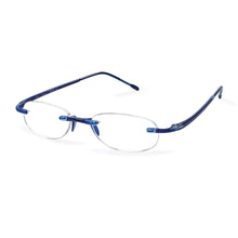 Load image into Gallery viewer, High angled 3/4 view of Gels Cobalt Blue reading glasses photographed on white background. Eyewear by Scojo New York. Available at ReadingGlasses.CO/
