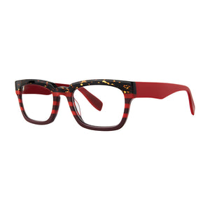 3-4 photo of Benson St. Red Black Tortoise reading glasses on white . Style 2507, by Scojo New York. Buy at ReadingGlasses.CO/