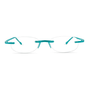 Front straight-on view of Aqua Scojo Gels readers on white. Style  705. Buy at ReadingGlasses.CO/