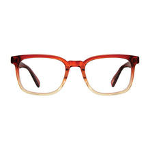 Load image into Gallery viewer, Straight-on view of Simon Red Fade reading glasses photographed on white background. Made by Scojo. Buy them at ReadingGlasses.CO/