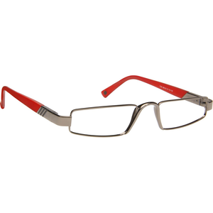 3/4 view of Alto Moda Ophthalmic-grade Italian Design Reading Glasses in red, photographed on a white background, from ReadingGlasses.CO/