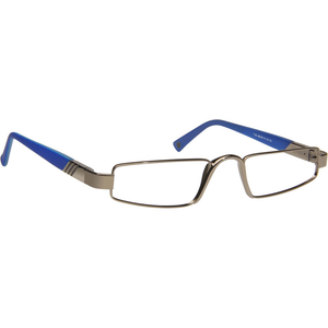 3/4 view of Alto Moda Ophthalmic-grade Italian Design Reading Glasses in blue, photographed on a white background from ReadingGlasses.CO