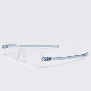 3/4 view of Nannini Compact 2 foldable reading glasses in gray.  Get them at ReadingGlasses.CO/
