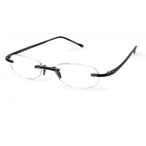 3/4 of Midnight Black Classic Gels reading glasses by Scojo 714 from ReadingGlasses.CO