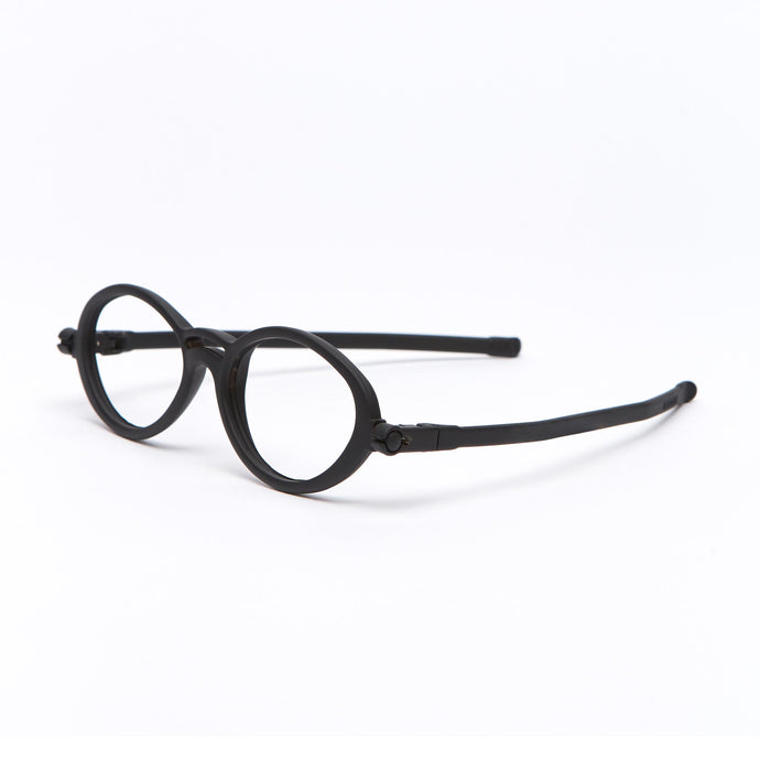 3/4 angle view of Model 504 Reading Glasses by Nannini of Italy; Matte Black
