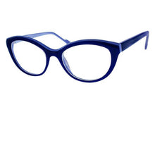 Load image into Gallery viewer, 3/4 View Blue Kiss Triacetate Ophthalmic-grade Reading Glasses -- 2-tone blue; by VisAcuity - ReadingGlasses.CO/