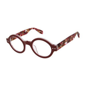 Elevated view bleeker st ruby tortoise reading glasses by scojo style no 130.  Buy them at ReadingGlasses.CO  
