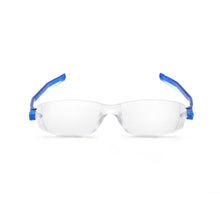 Load image into Gallery viewer, Straight-on unfolded view of Nannini Compact 2 folding Readers in blue by Nannini Eyewear. Buy them at ReadingGlasses.CO/