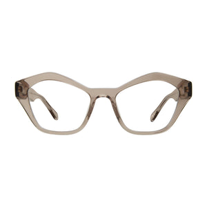 Front view of Scojo New York's Ann St. cat eye reading glasses in taupe. Buy them at ReadingGlasses.CO/