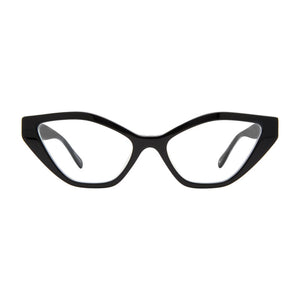 Straignt-on front view of black and zebra Maiden Lane Optical Reading Glasses by Scojo® available at ReadingGlasses.CO/