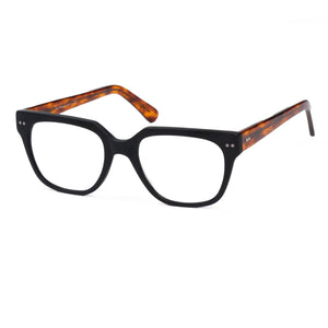 3/4 high view of Shakespeare reading glasses, black and tortoise. Available at ReadingGlasses.CO.