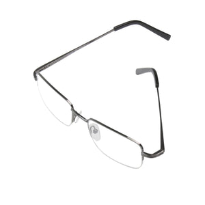 Elevated 3/4 view of silver rimless Mr. Wilson Reading Glasses. Available from ReadingGlasses.CO/