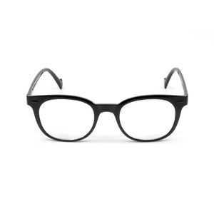 Straight-on view of black POP reading glasses by Nannini Italy. Available at ReadingGlasses.CO/