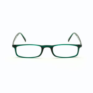 Head-on view of Quick 7.9 lightweight reading glasses by Nannini of Italy Bottle Green