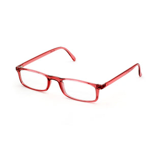 3/4 view, Quick 7.9 Italian reading glasses dark pink translucent red reading glasses from Nannini 