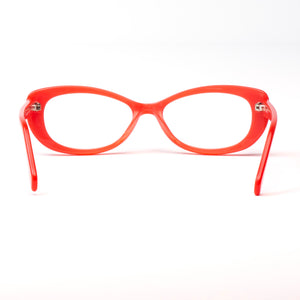 Rear view of coral hip cat optical reading glasses by Aj Morgan. Buy at Reading Glasses.CO  