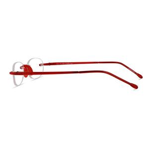 Side temple view of Flame Red Classic Gels reading glasses by Scojo 712 from ReadingGlasses.CO