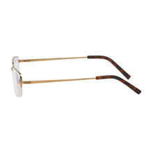 Load image into Gallery viewer, Side temple view of gold semi-rimless Lyndon reading glasses. Buy at ReadingGlasses.CO/