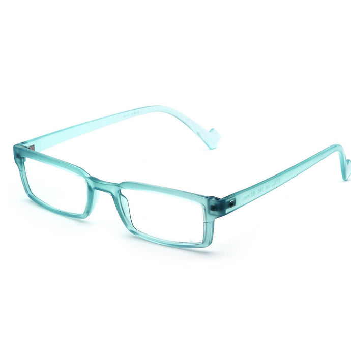 3/4 View of Maiden Lane Reading Glasses by Nannini of Italy, Green Water