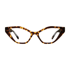 Front view of Scojo's tortoise crystal cat eye reading glasses, available at ReadingGlasses.CO/